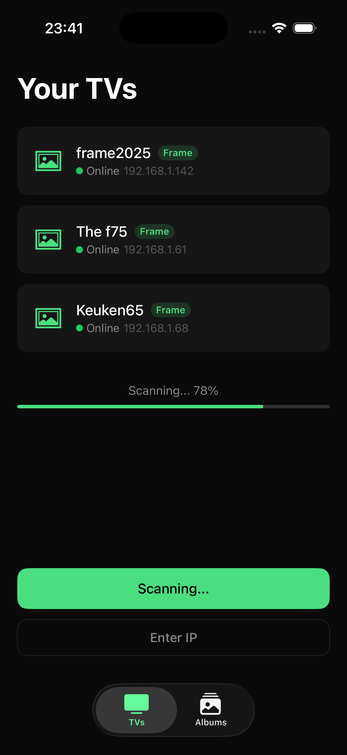 Frame Photos app scanning for Frame TVs on WiFi