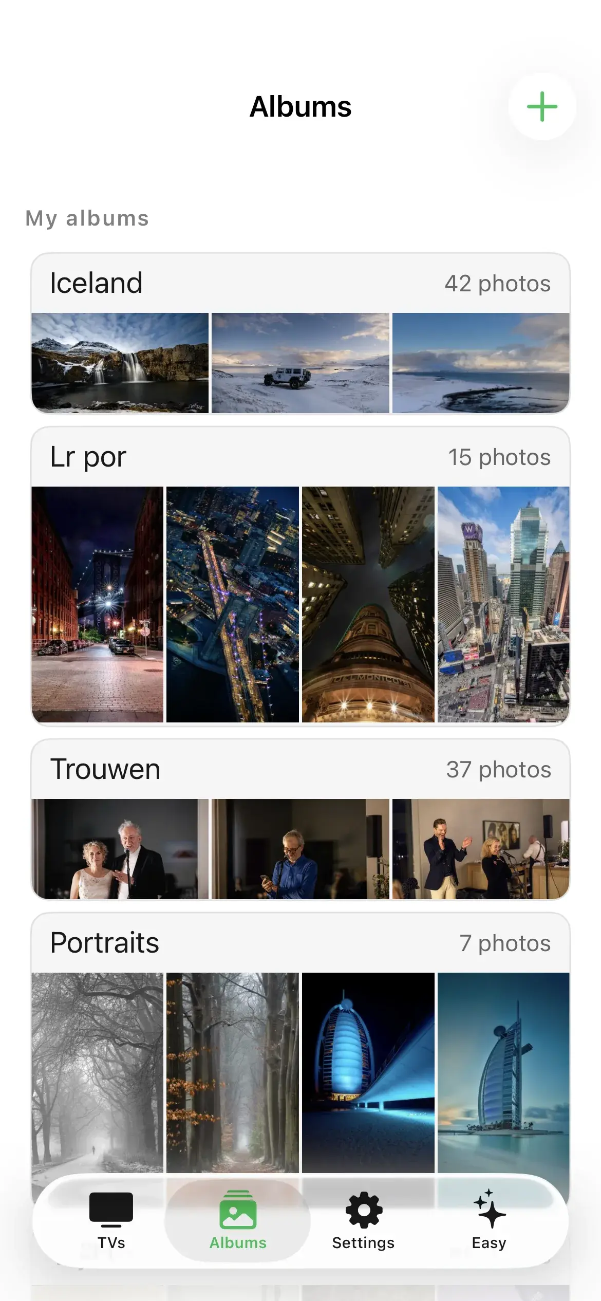 Frame Photos on iPhone showing the album overview